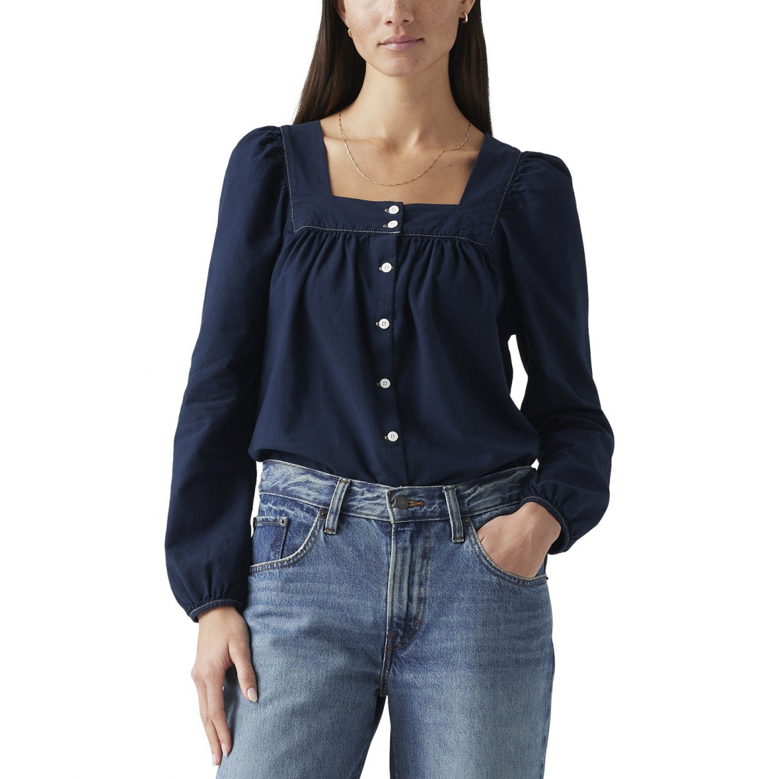 'Amber Cotton Long-Sleeve Button-Front' Bluse für Damen