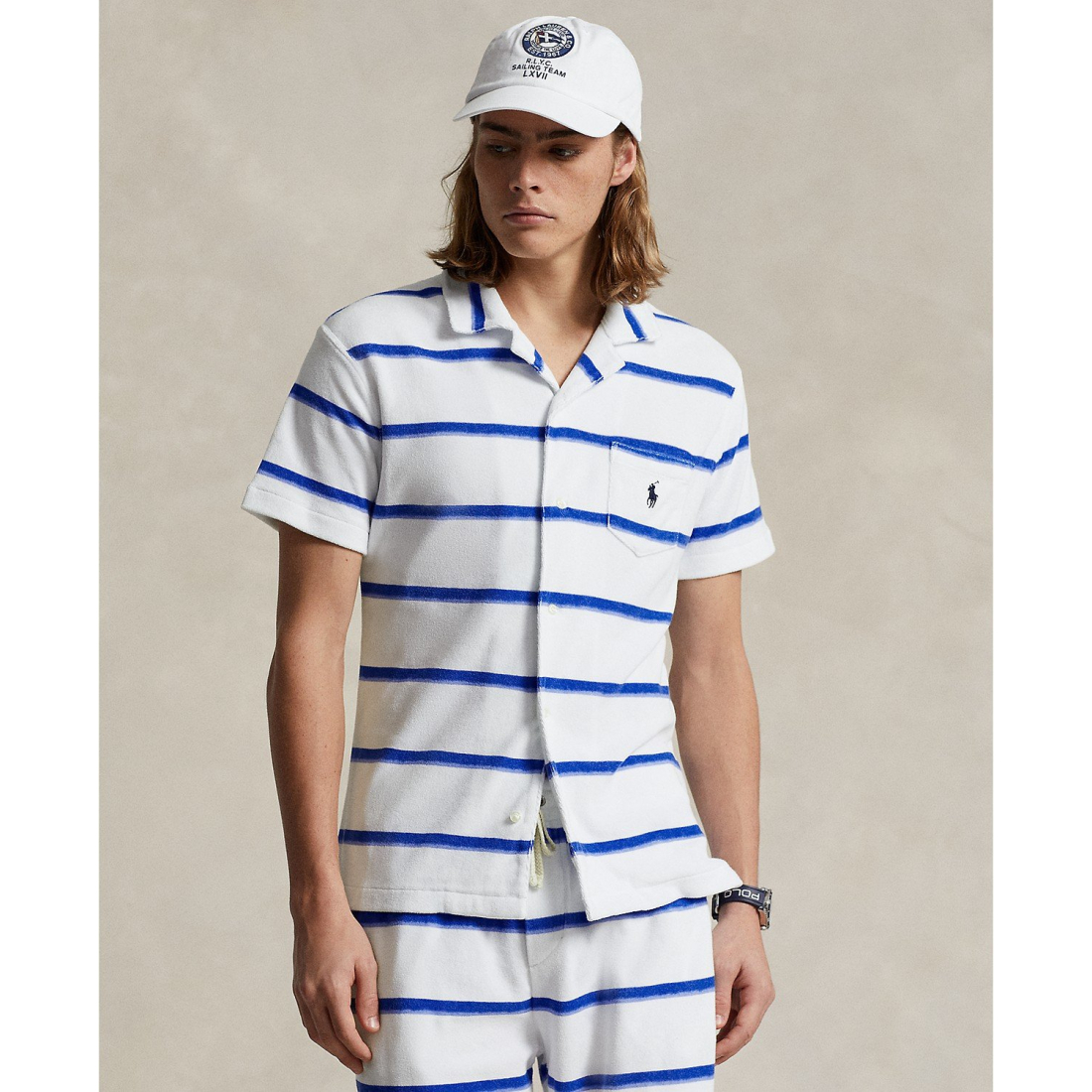 Men's Custom Slim Fit Striped Terry Camp Shirt