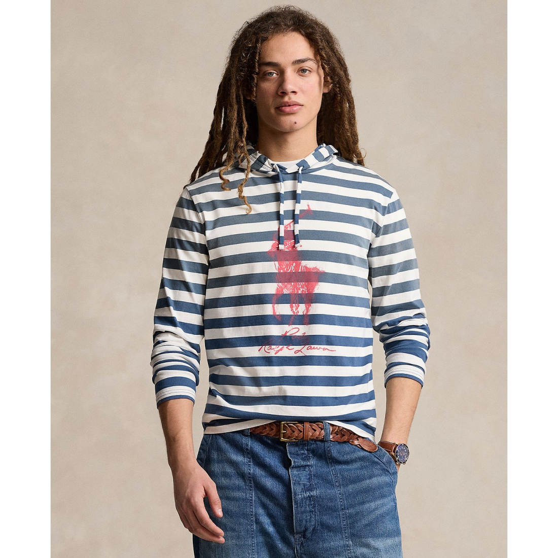 Striped Big Pony Hooded T-Shirt pour Hommes