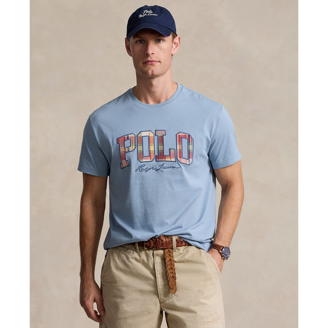 Men's Classic-Fit Plaid-Logo Jersey T-Shirt