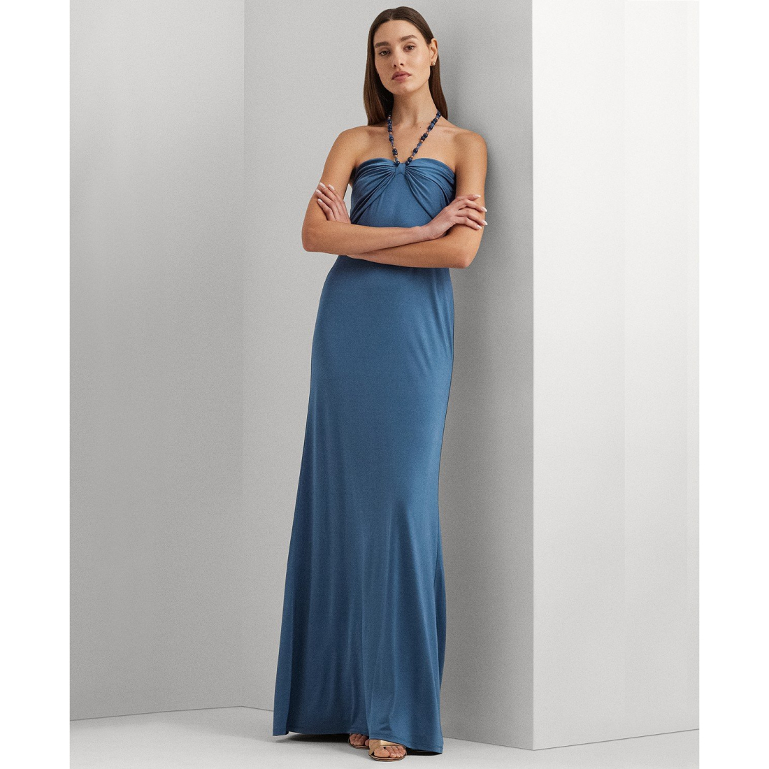 Women's Beaded Halter Jersey Gown