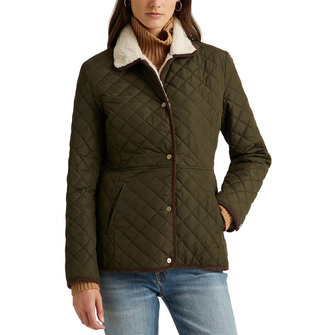 Faux-Sherpa-Collar Quilted Coat pour Femmes