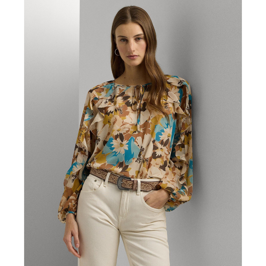 Women's Floral Tie-Neck Blouse