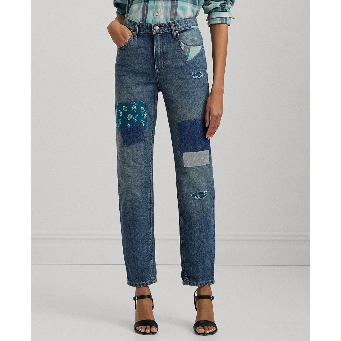 Patchwork Boyfriend Jeans pour Femmes