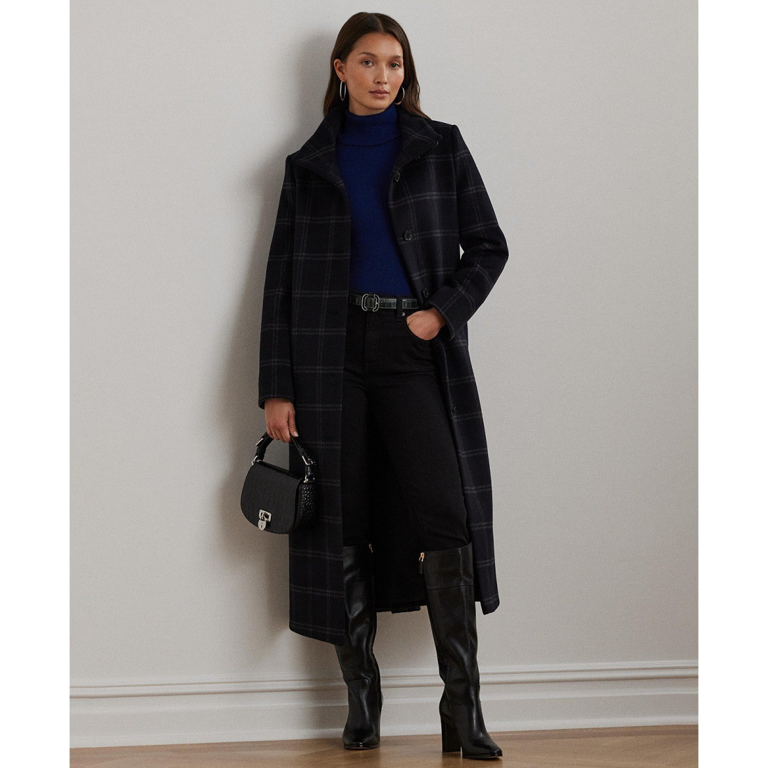 Single-Breasted Stand-Collar Maxi Coat für Damen