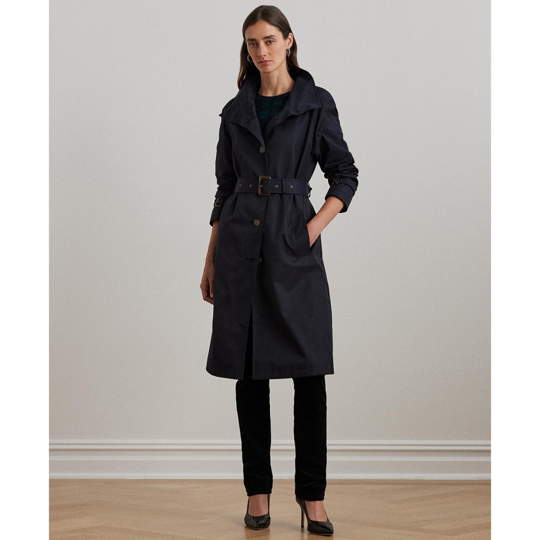 Stand-Collar Maxi Trench Coat für Damen