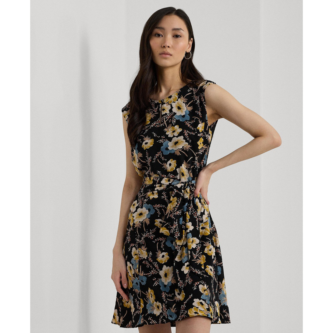 Floral Bubble Crepe Cap-Sleeve Dress pour Femmes