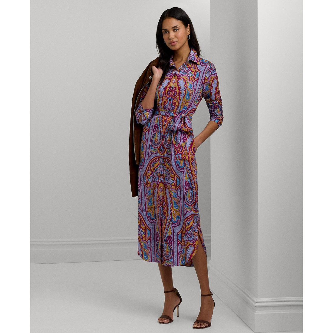 Belted Paisley Shirtdress pour Femmes