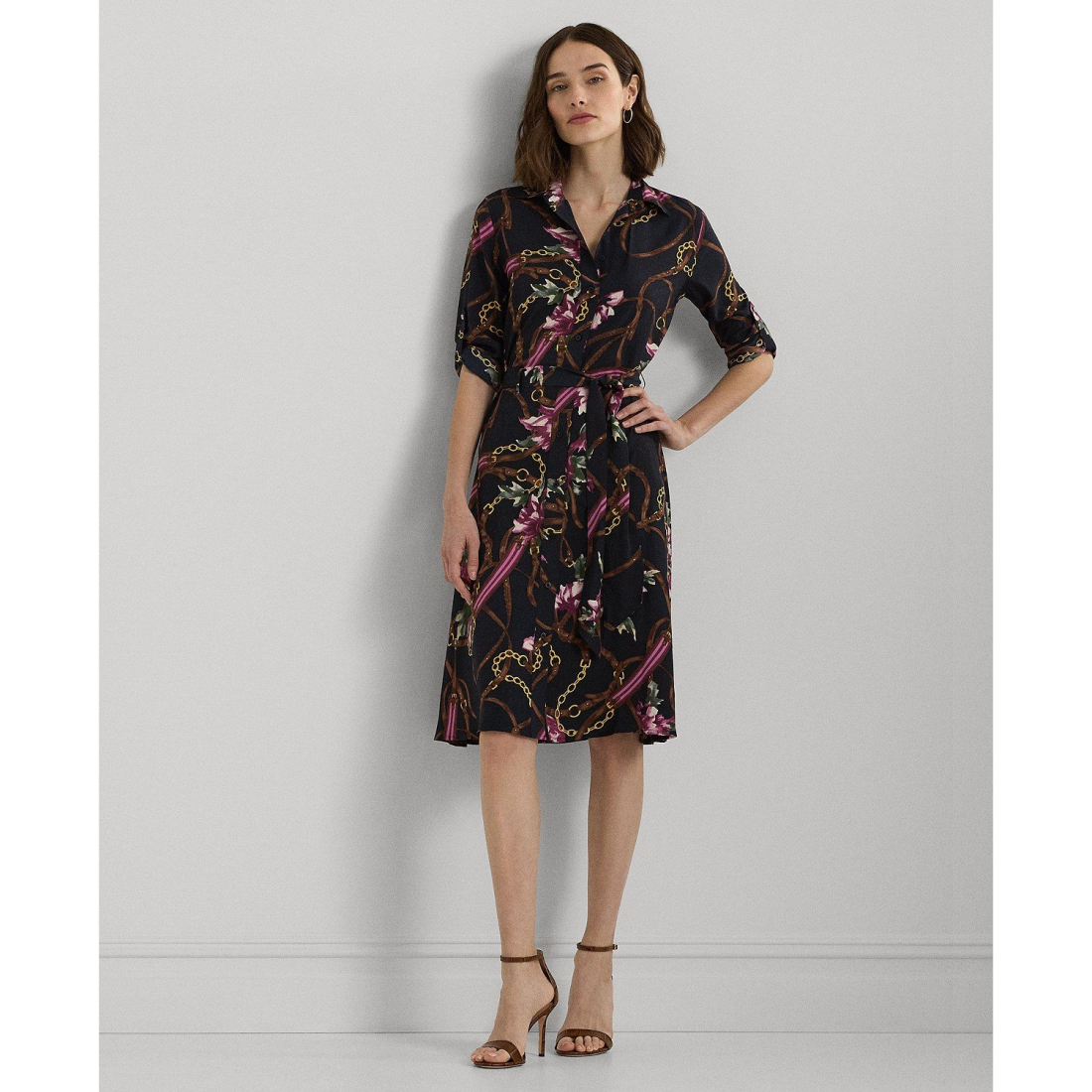 Belted Floral Shirtdress pour Femmes