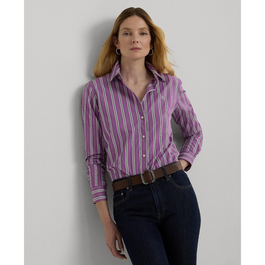 Cotton Collared Striped Shirt pour Femmes