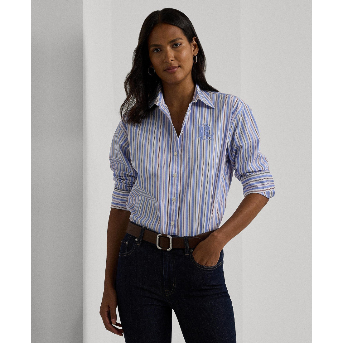 Cotton Collared Striped Shirt pour Femmes