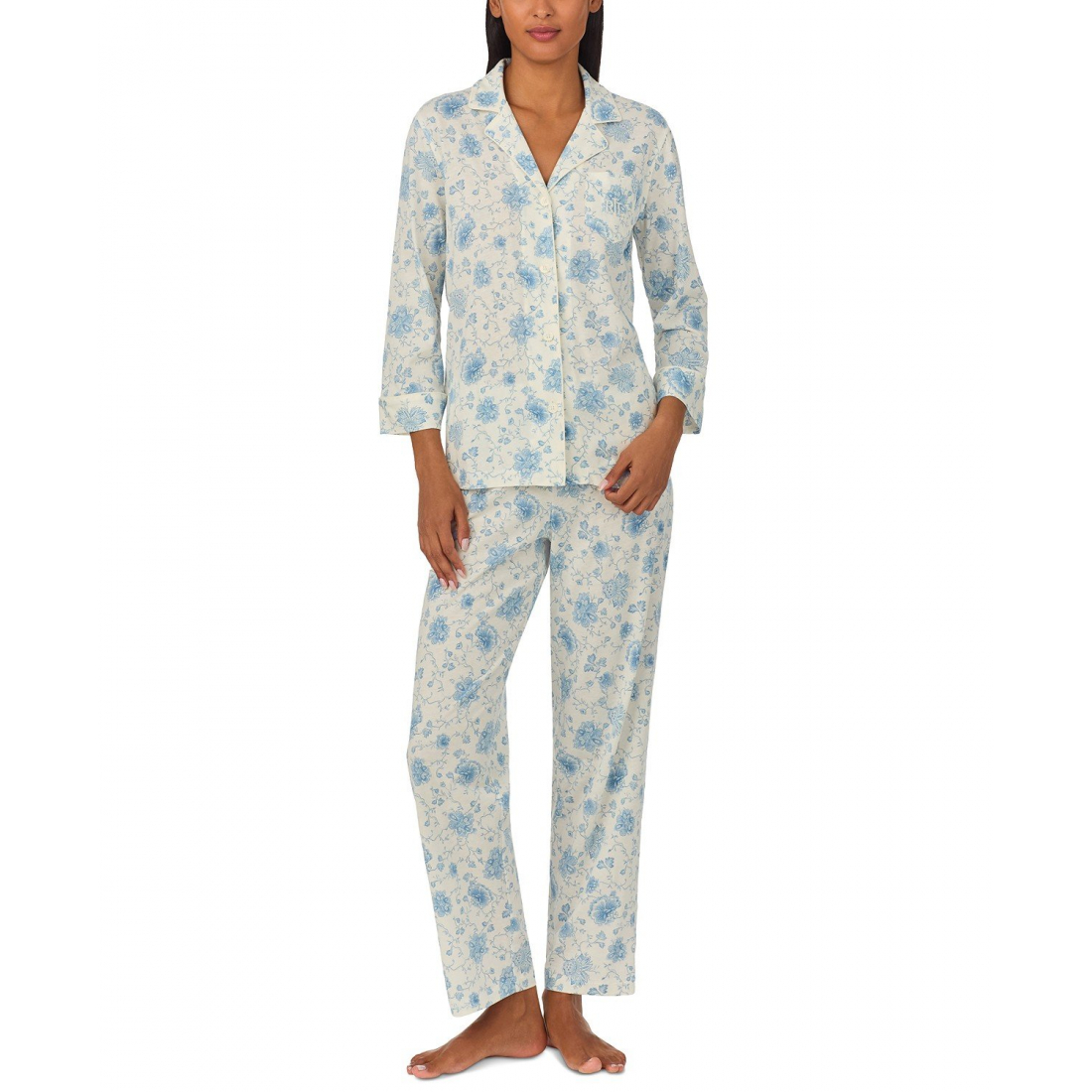 Floral 3/4-Sleeve Pajamas Set pour Femmes