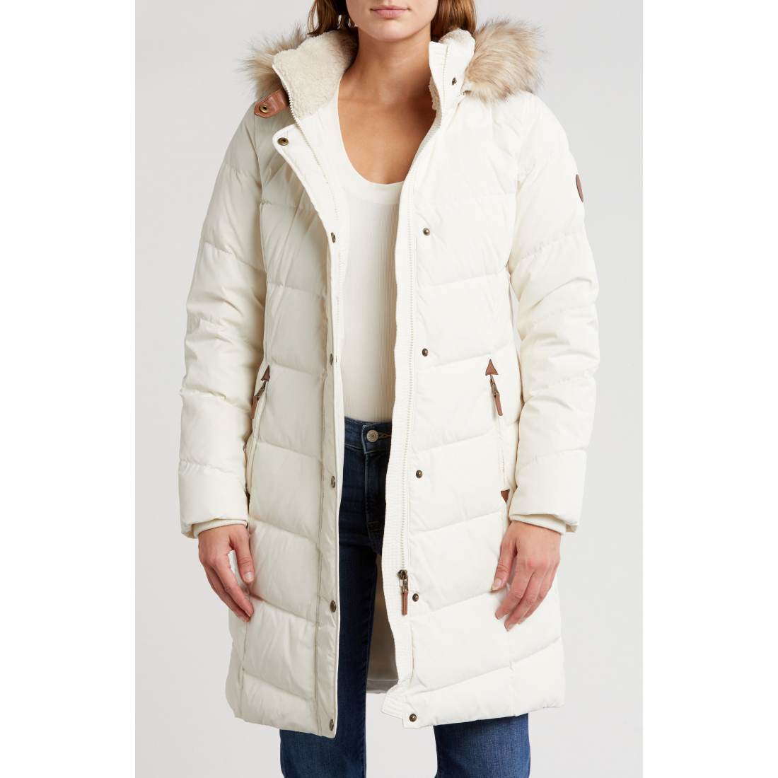 Faux Fur Trim Hooded Puffer Jacket pour Femmes