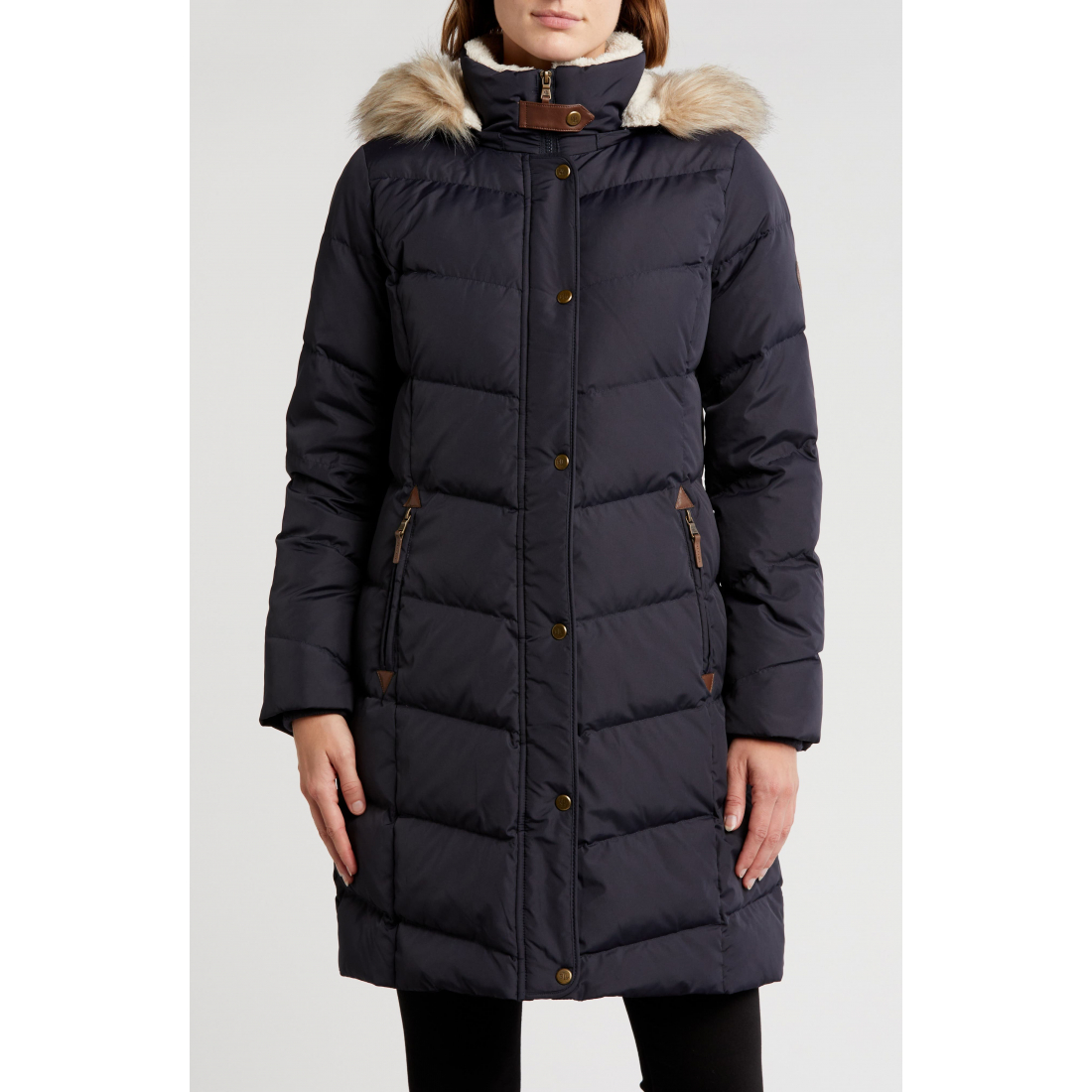 Faux Fur Trim Hooded Puffer Jacket für Damen