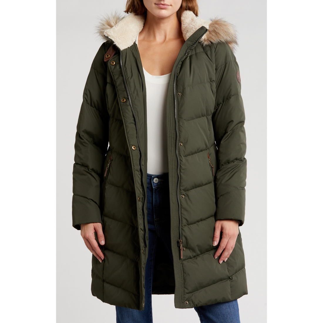 Faux Fur Trim Hooded Puffer Jacket pour Femmes