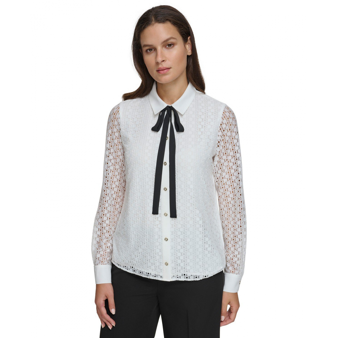 Bow-Tied Eyelet Blouse für Damen