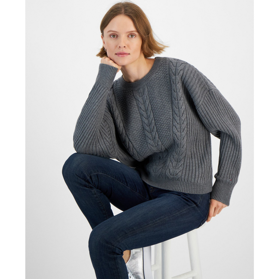 Ribbed Cable-Knit Sweater pour Femmes