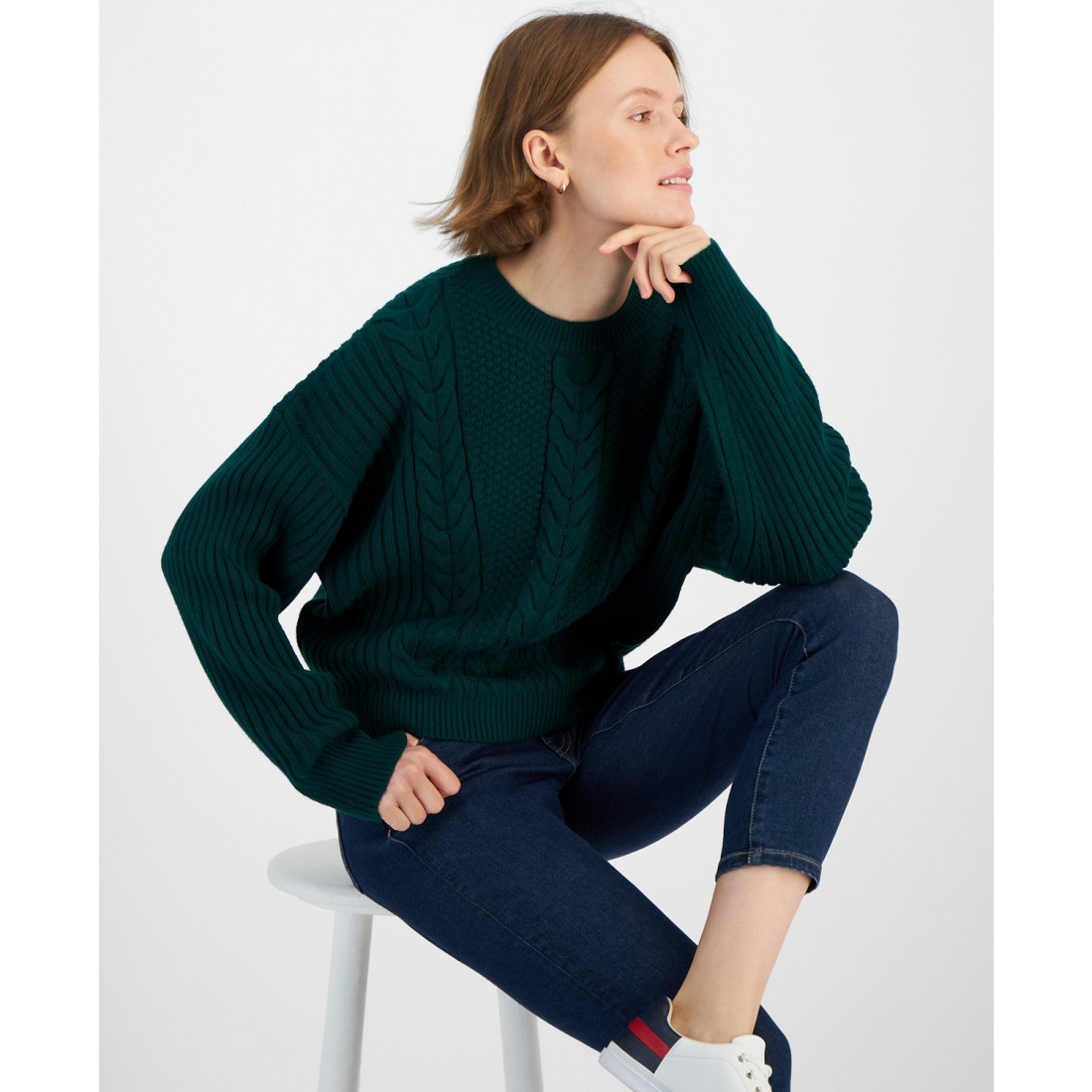 Ribbed Cable-Knit Sweater pour Femmes