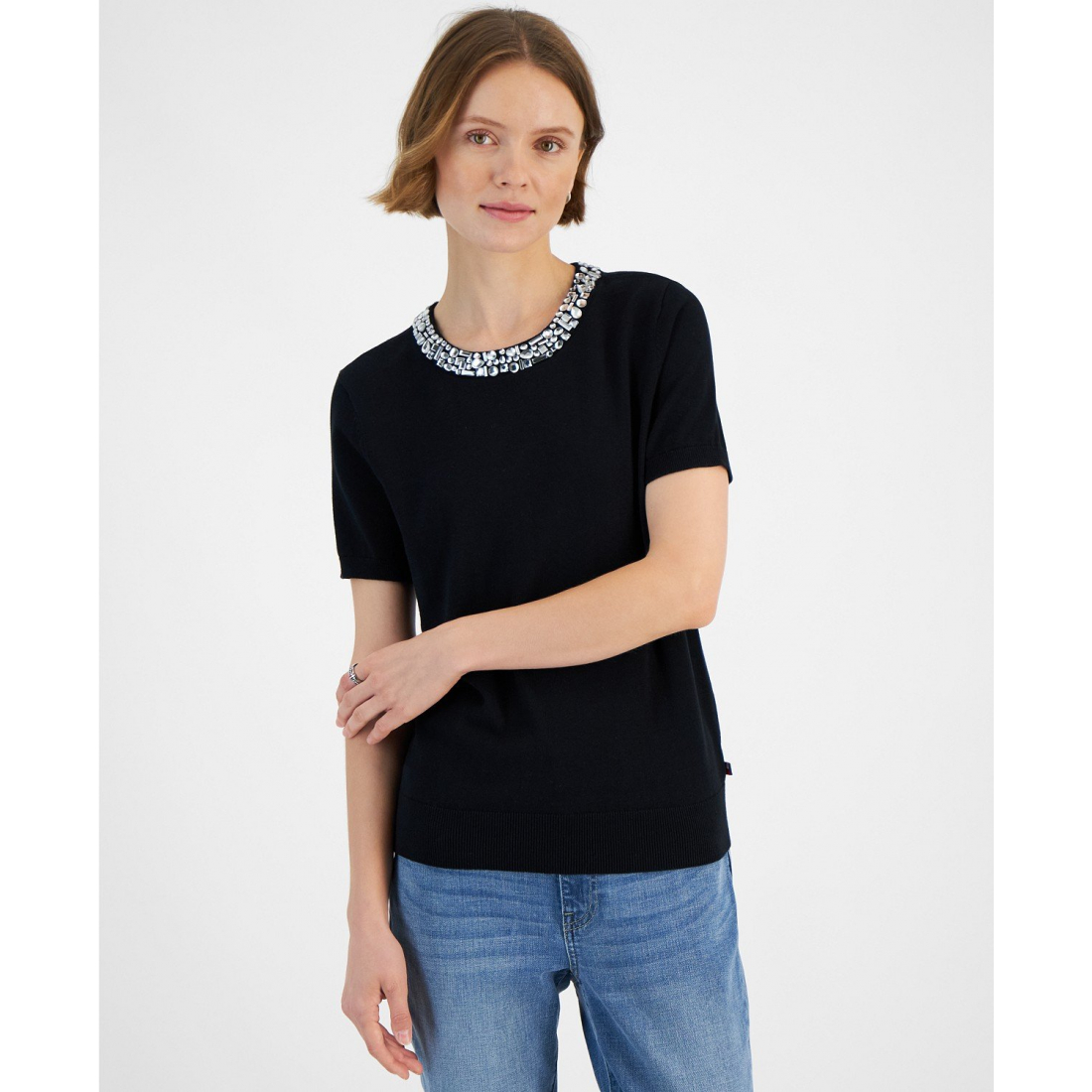 'Rhinestone Crewneck Top' für Damen