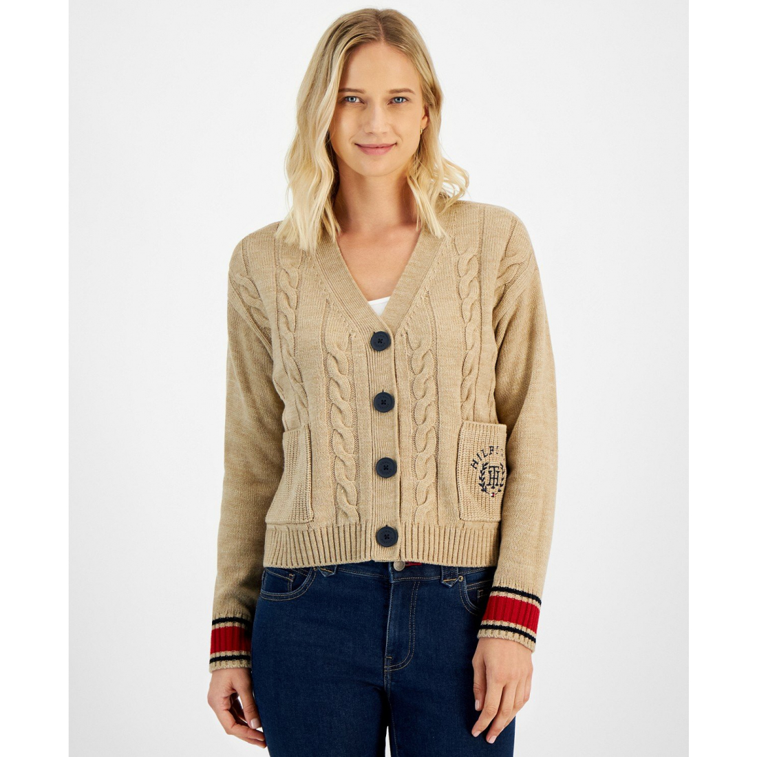 Cable Knit Front Button Cardigan pour Femmes