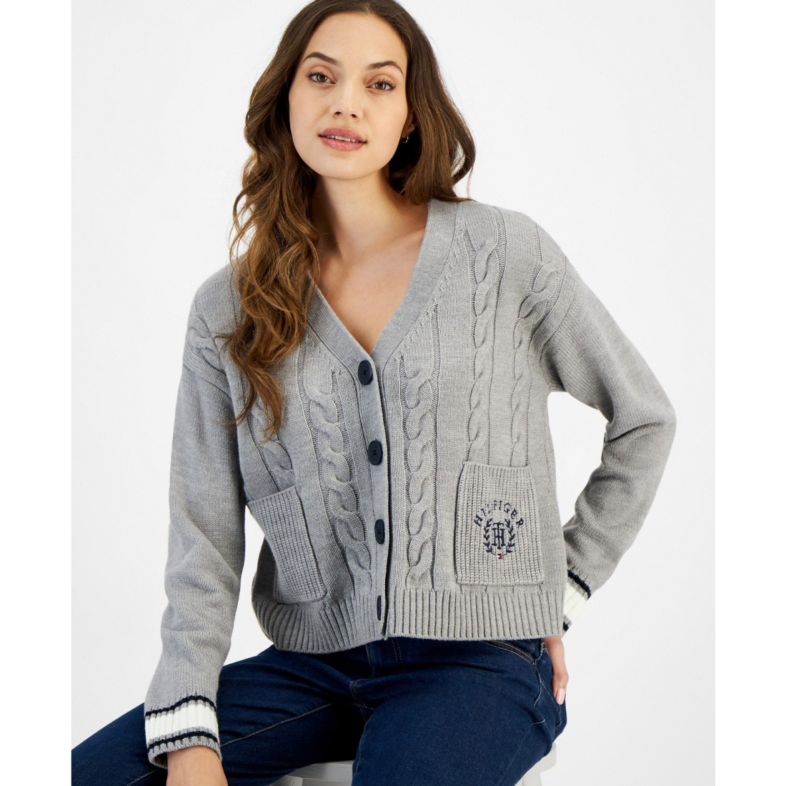 Women's Cable Knit Front Button Cardigan