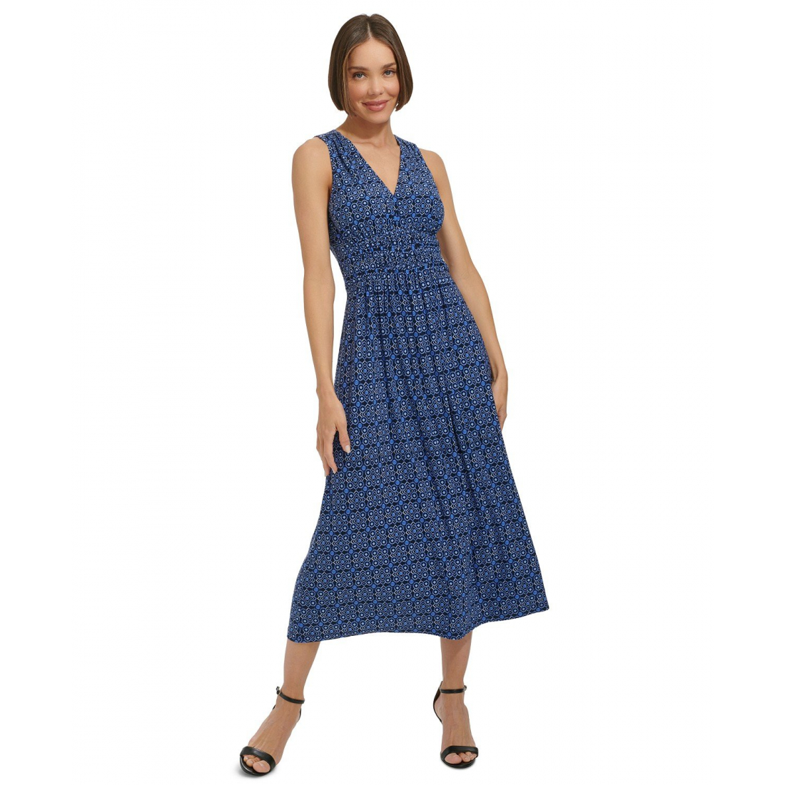 Printed V-Neck Midi Dress für Damen