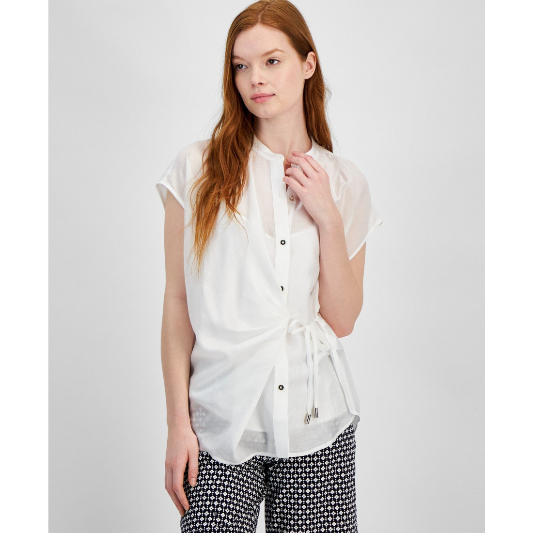 Women's Cap-Sleeve Tie-Front Blouse