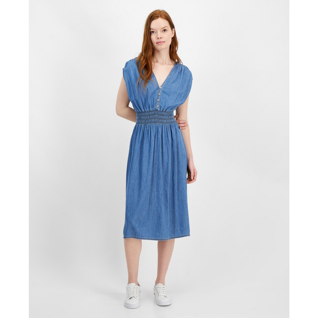 V-Neck Smocked-Waist Fit & Flare Dress pour Femmes