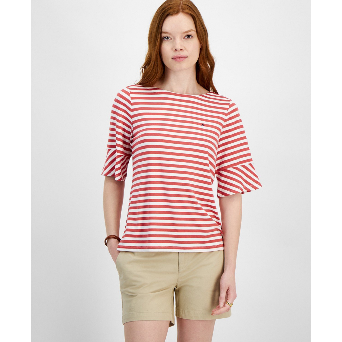 Mixed-Stripe Crewneck Short-Sleeve Top pour Femmes