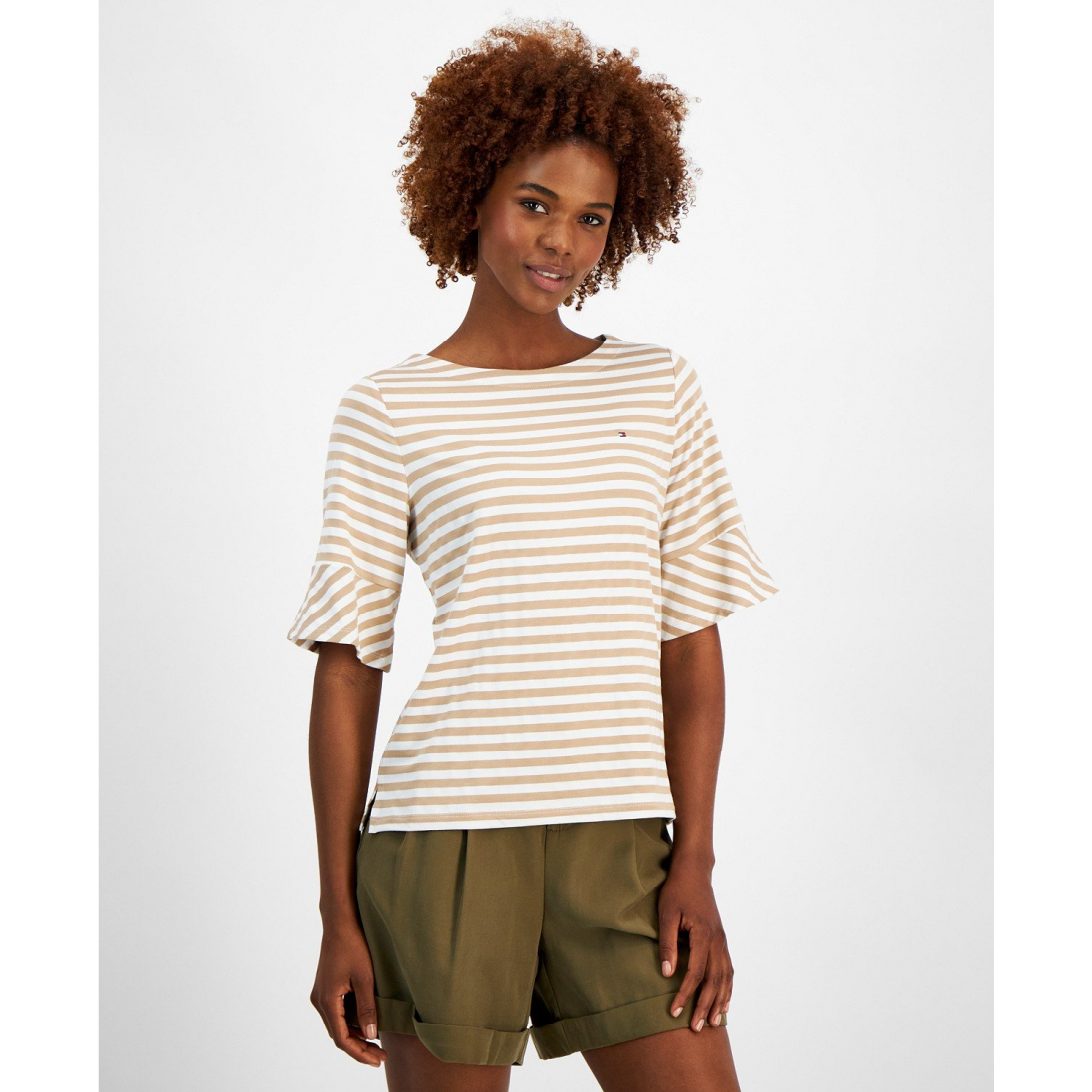 Mixed-Stripe Crewneck Short-Sleeve Top pour Femmes