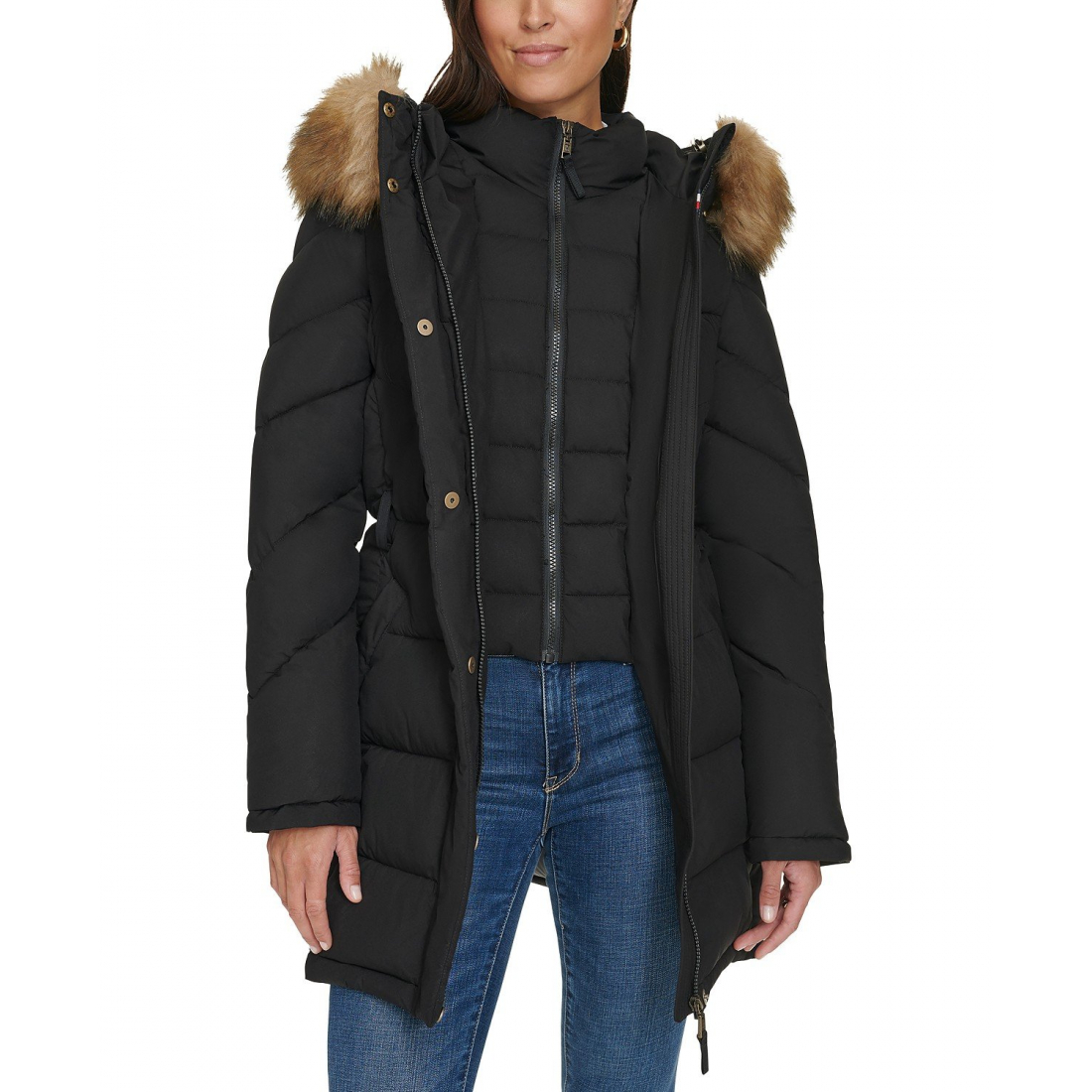 'Faux-Fur-Trim Hooded Puffer Coat' für Damen