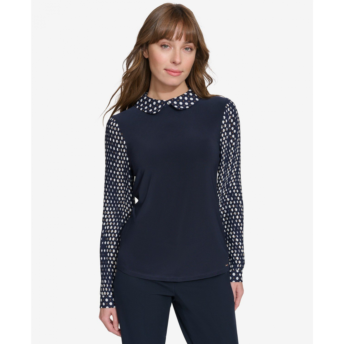 Collared Pleated-Sleeve Top pour Femmes