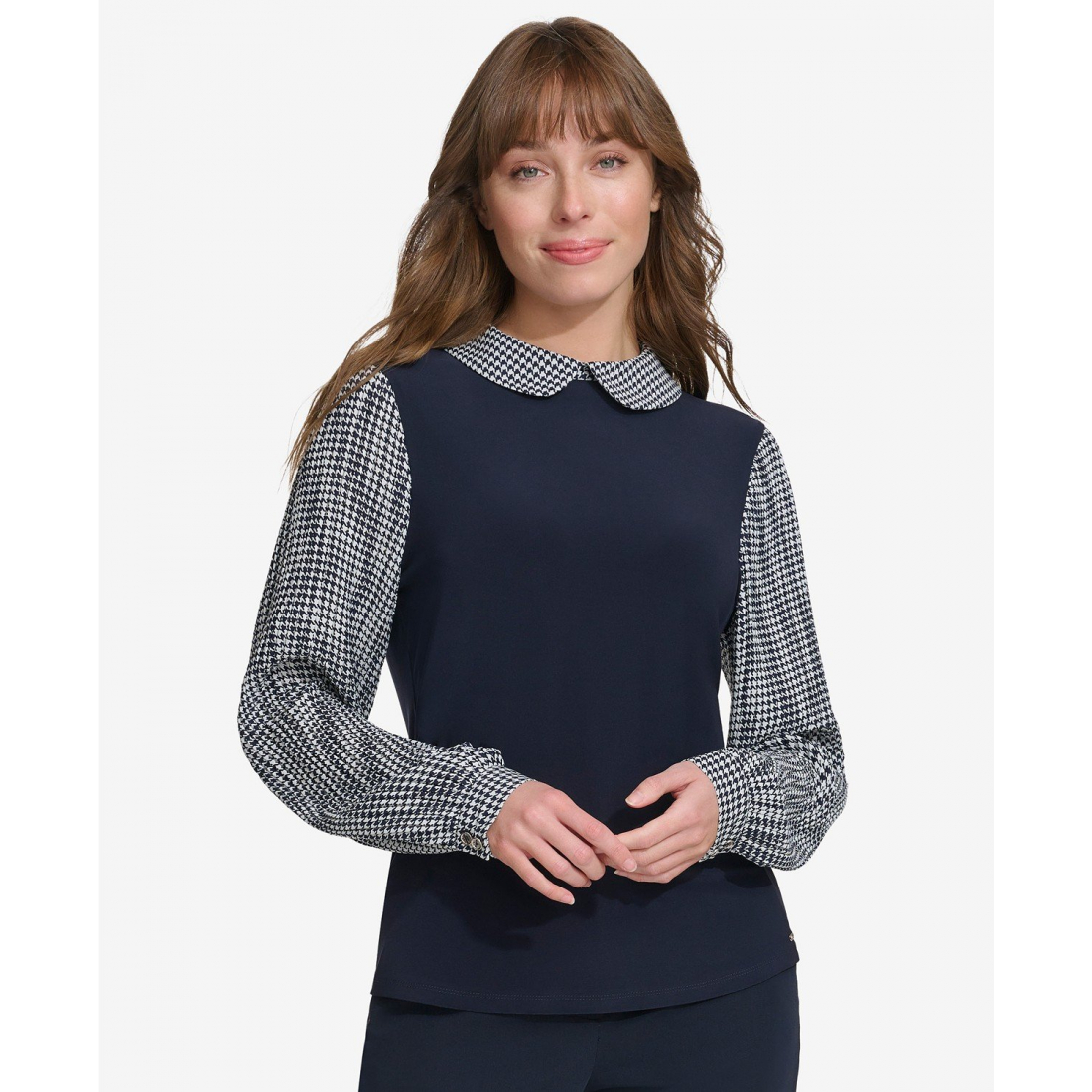 Women's Collared Pleated-Sleeve Top