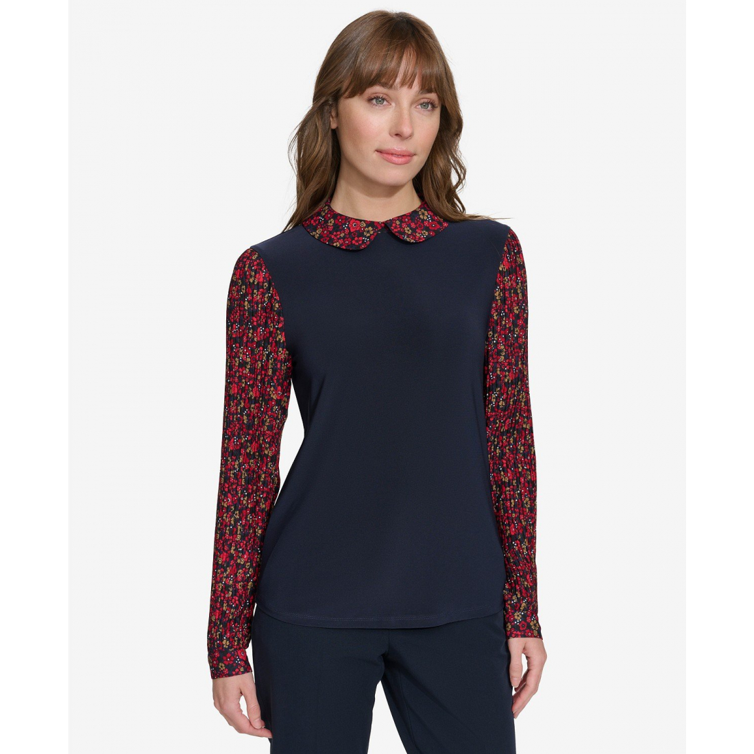 Women's Collared Pleated-Sleeve Top