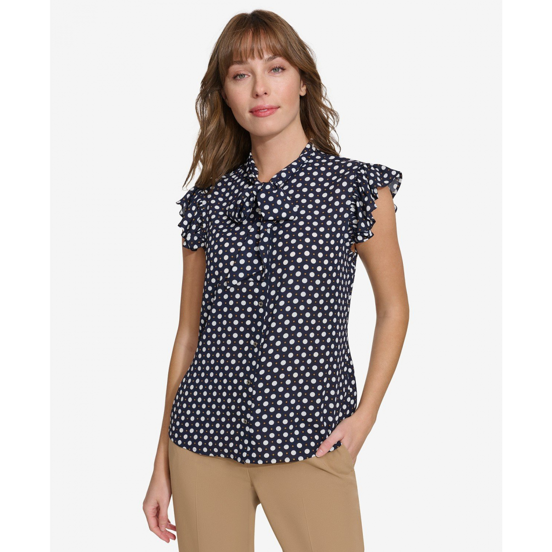 'Flutter-Sleeve Dot-Print Blouse' für Damen