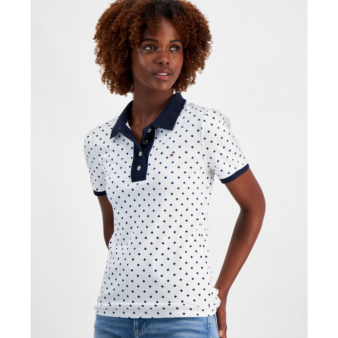 Cotton Printed Puff-Sleeve Polo für Damen