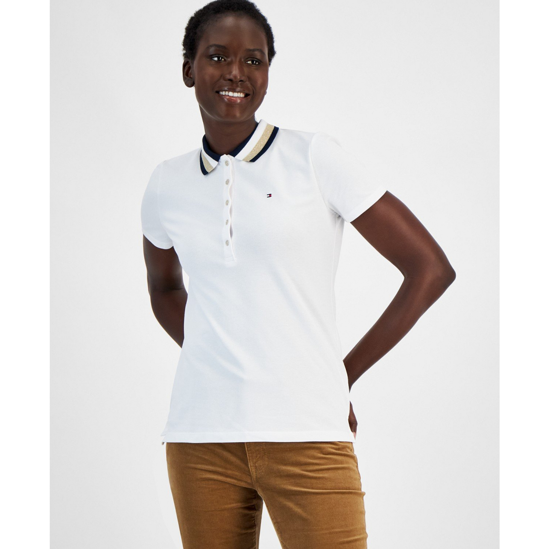 Women's Glitter-Collar Polo Shirt