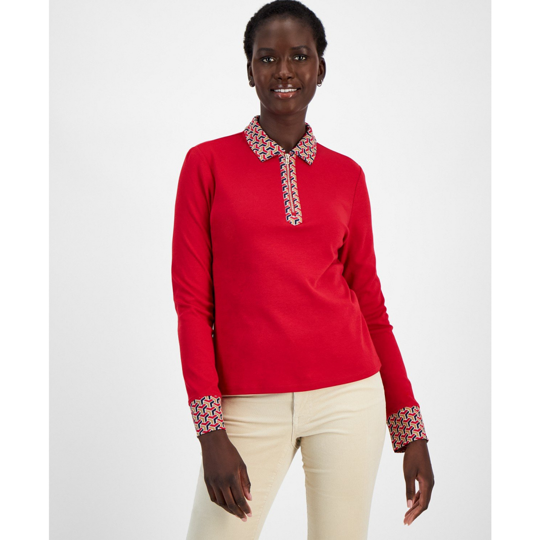 'Cotton Geo-Print-Trim Top' pour Femmes