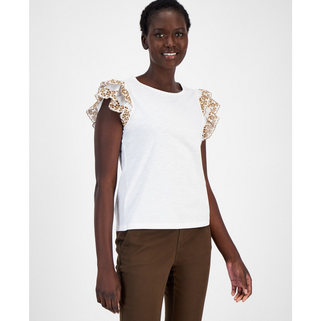 Women's Cotton Eyelet-Embroidered Top