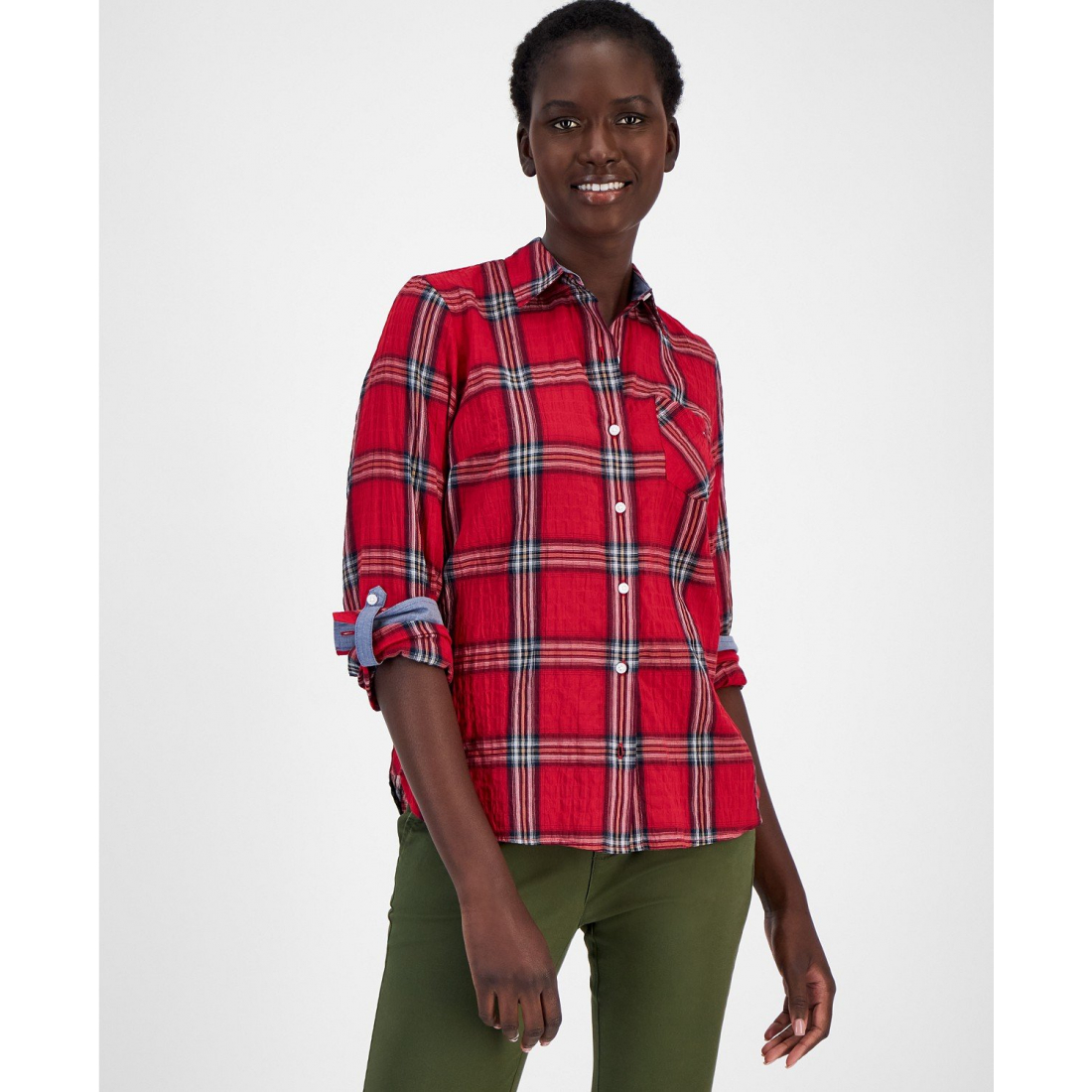 Plaid Crinkle Utility Shirt für Damen