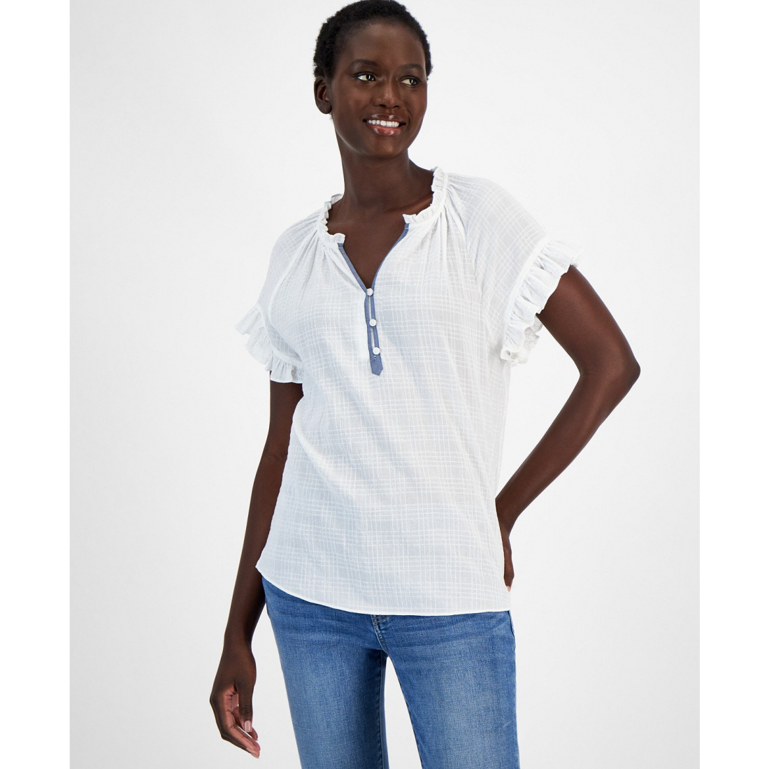 Cotton Ruffled Raglan-Sleeve Top für Damen