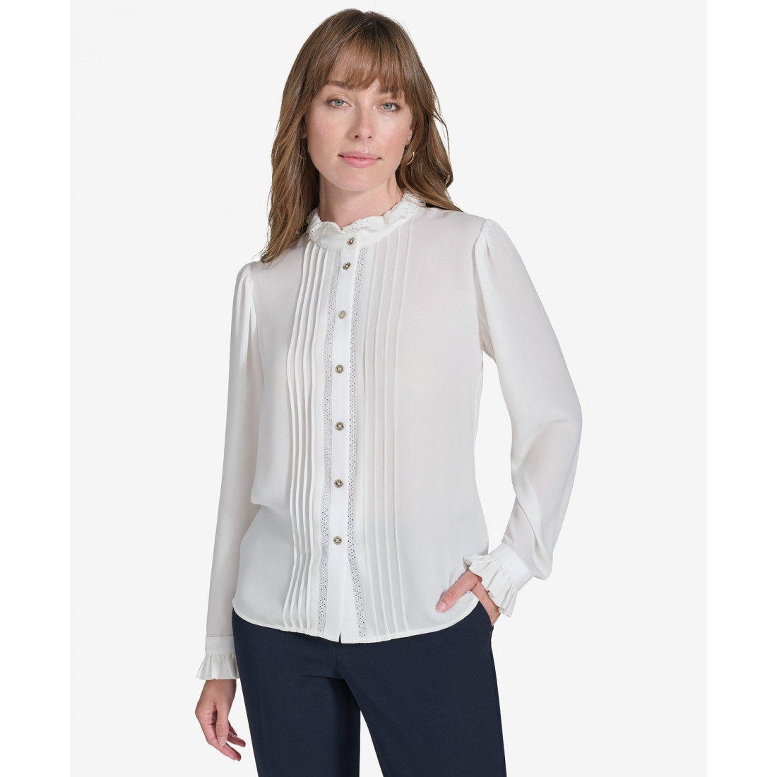 Women's Lace-Trim Ruffled Blouse