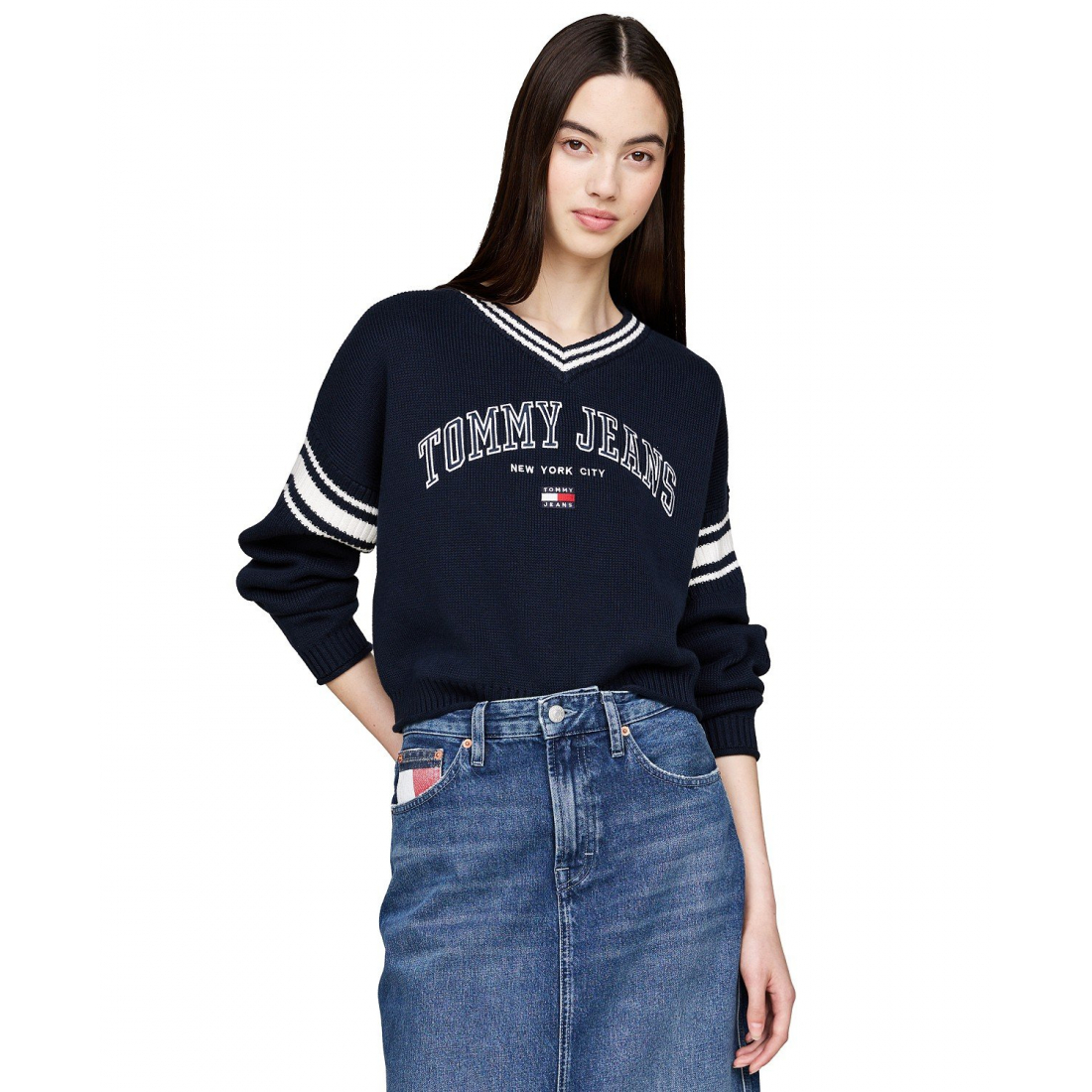 Cotton Cropped Varsity Sweater pour Femmes