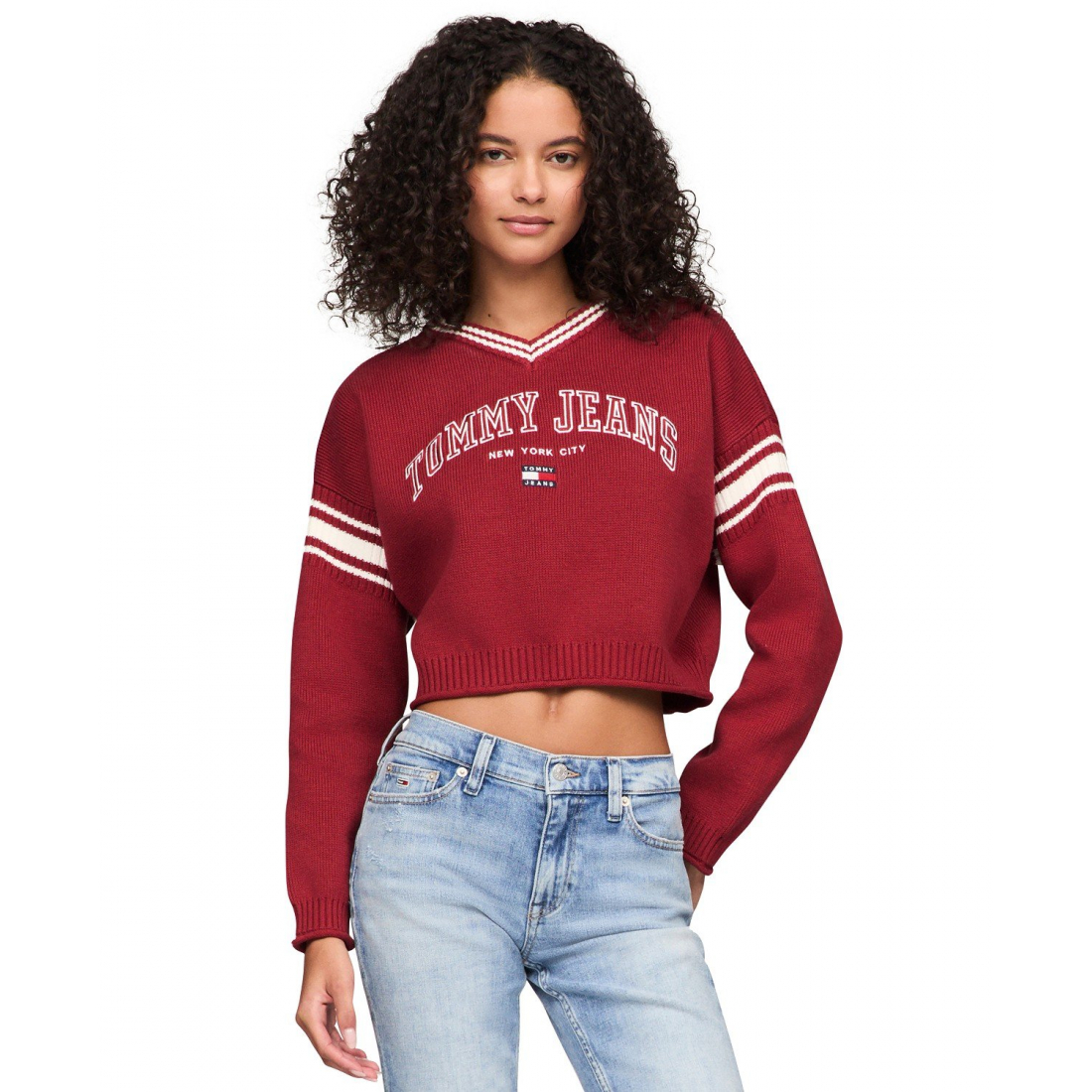 Cotton Cropped Varsity Sweater pour Femmes