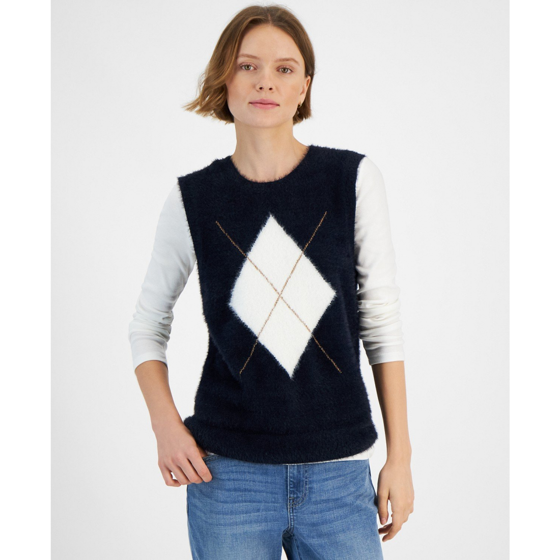 Fuzzy Argyle Sweater Vest für Damen