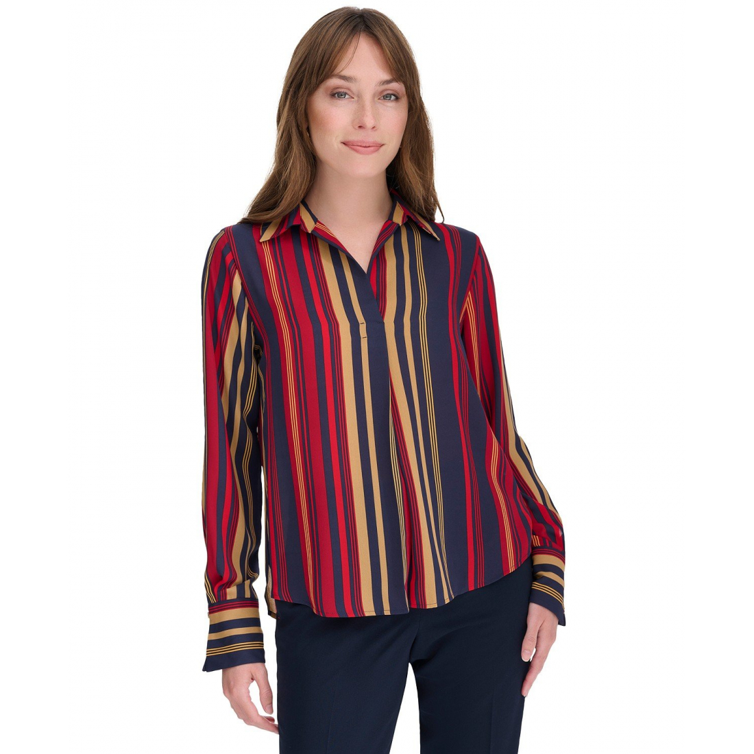 Printed Collared Long-Sleeve Top pour Femmes