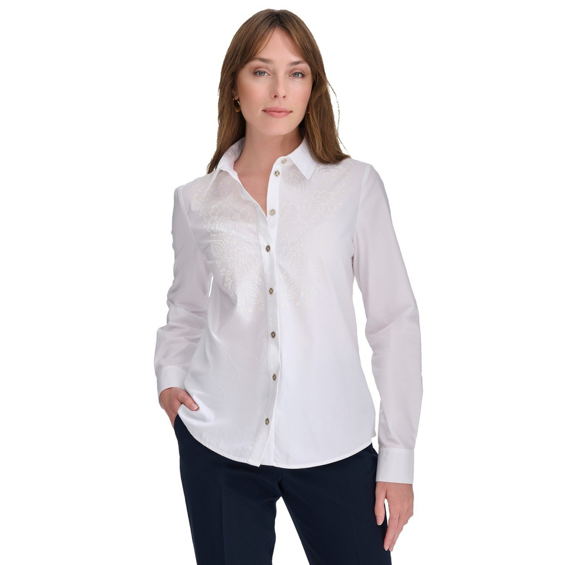 'Cotton Puff-Print Long-Sleeve Shirt' pour Femmes