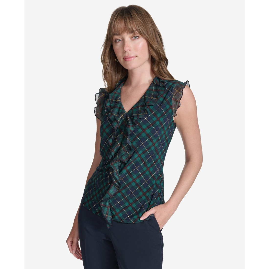 Women's 'Plaid Ruffle-Trim Top'