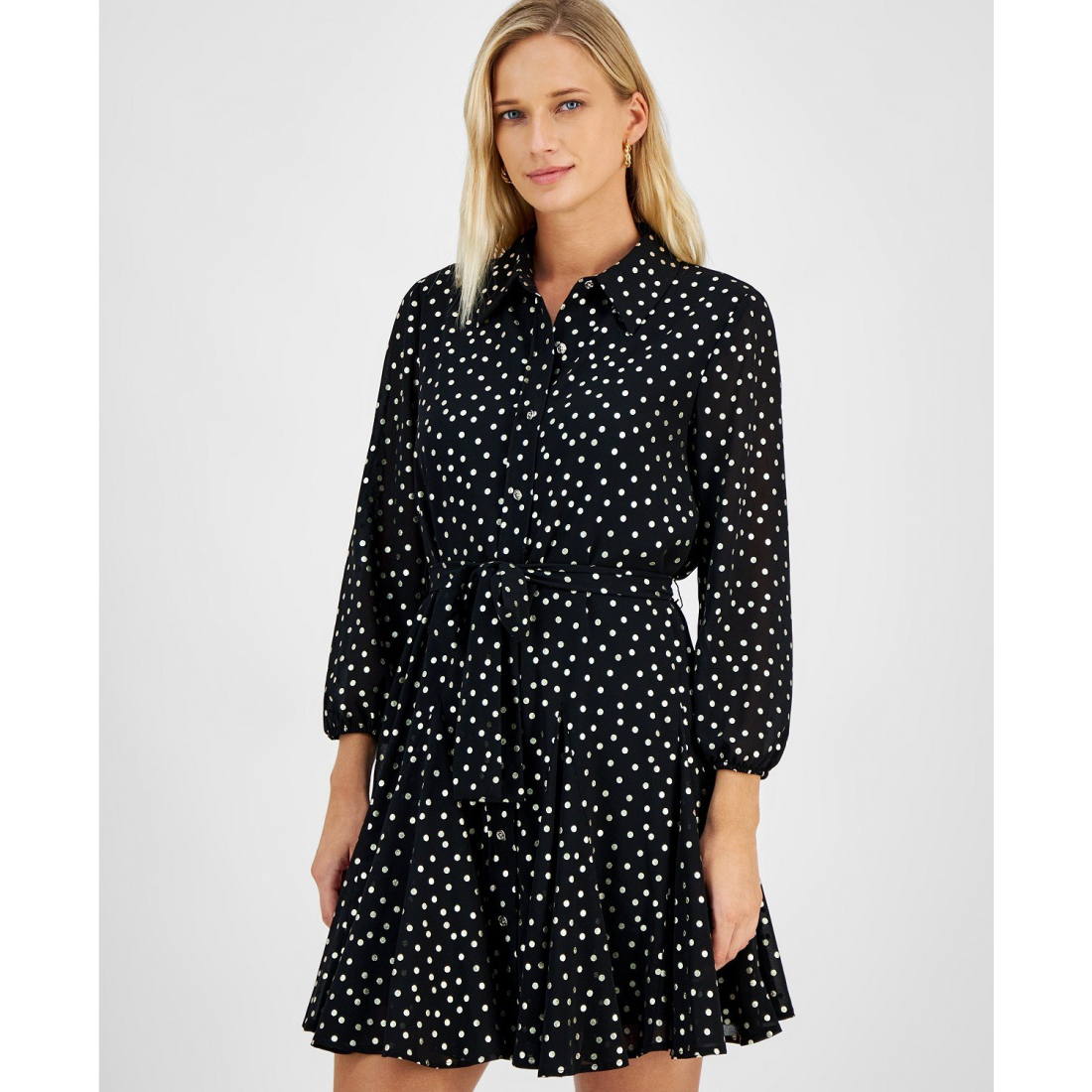 Dot-Print Collared Shirtdress für Damen