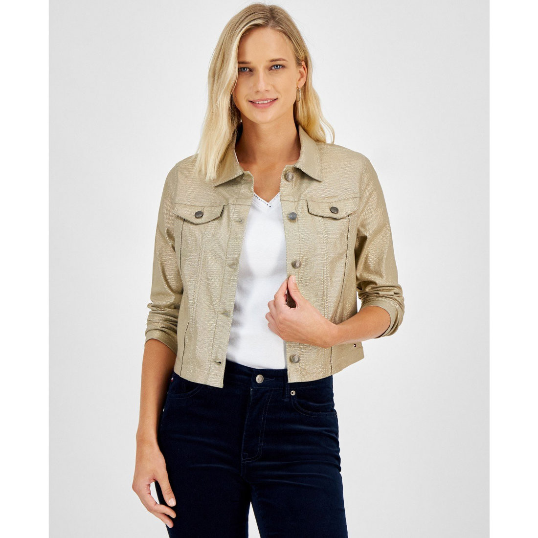 Foil Cropped Trucker Jacket für Damen